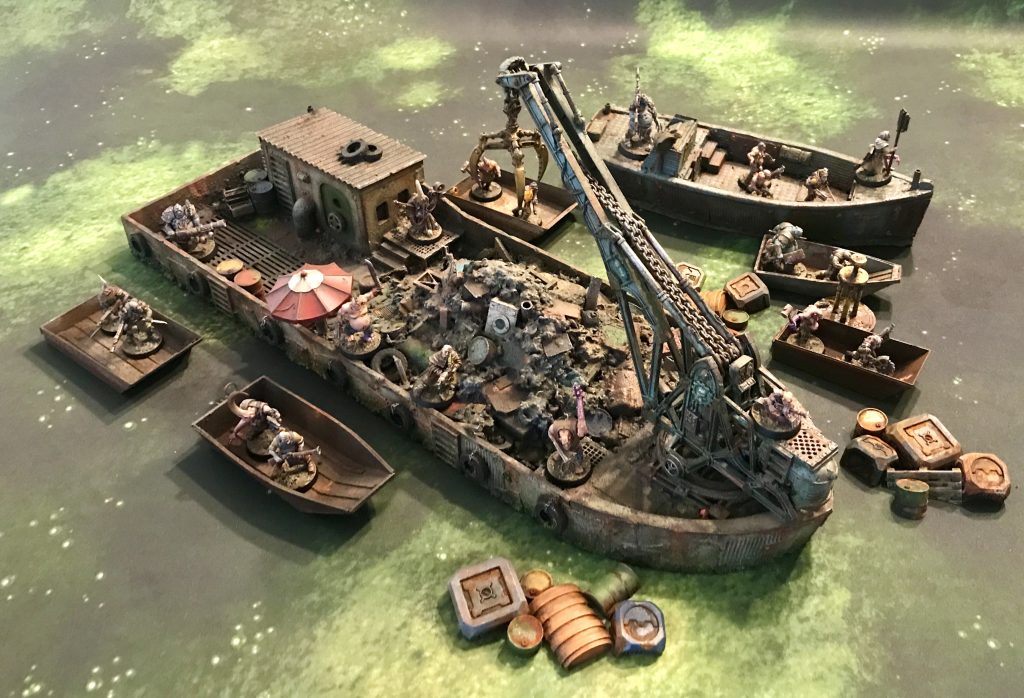 Salvage Ships trawl Necromunda's Sump Sea Local industries revolve around the salvage and recycling of waste materials.